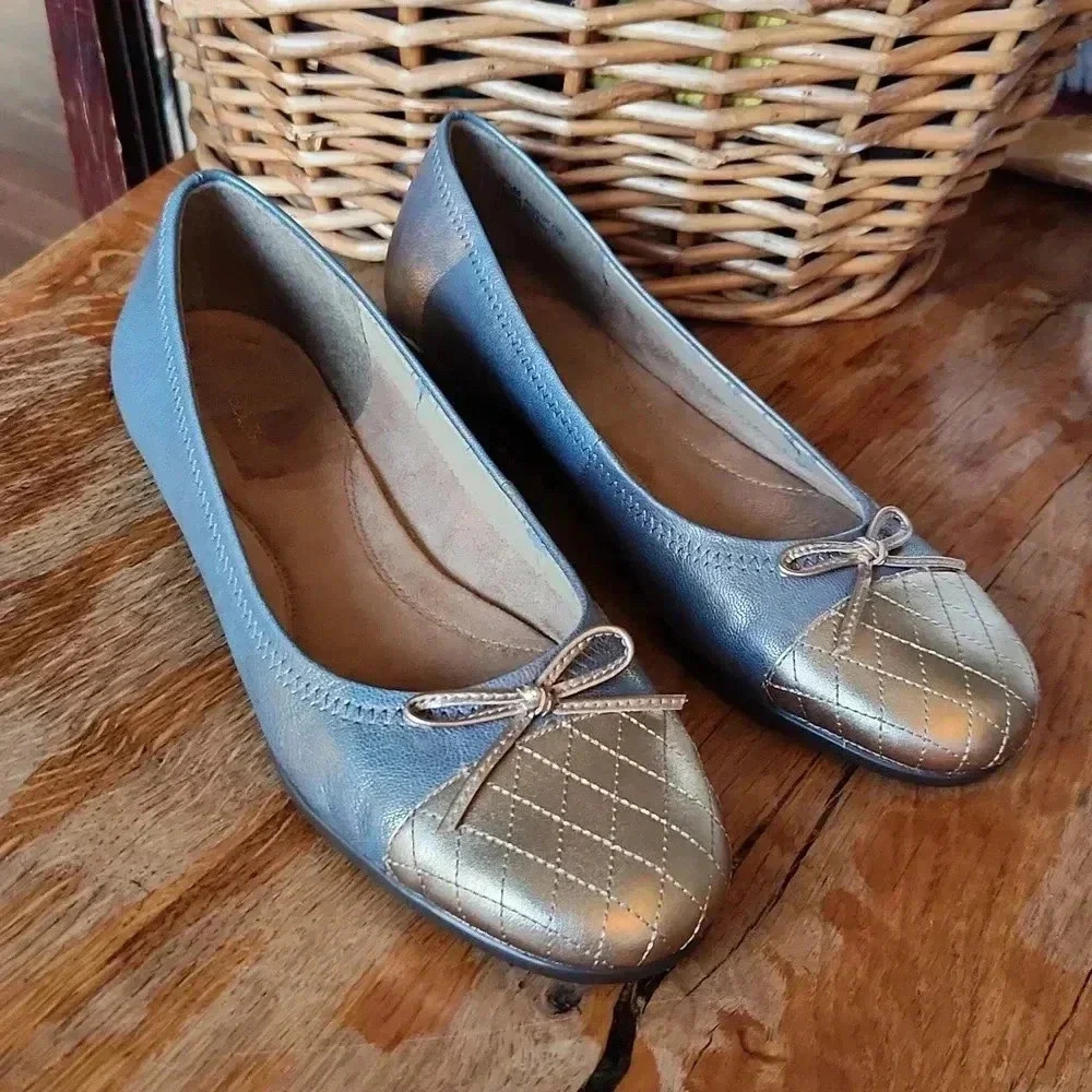 Aerosoles Beckon flats shoes sz 9.5 Leather Metallic‎ Golden Slate